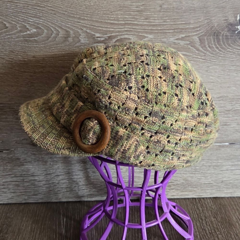 Scala Pronto Camouflage Knit Cap Newsboy Hat Fleece Lined Cabby Streetwear Olive